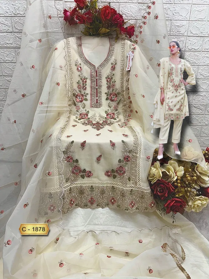 C 1878 Rosemeen By Fepic Organza Embroidery Pakistani Suit Wholesale Shop In India